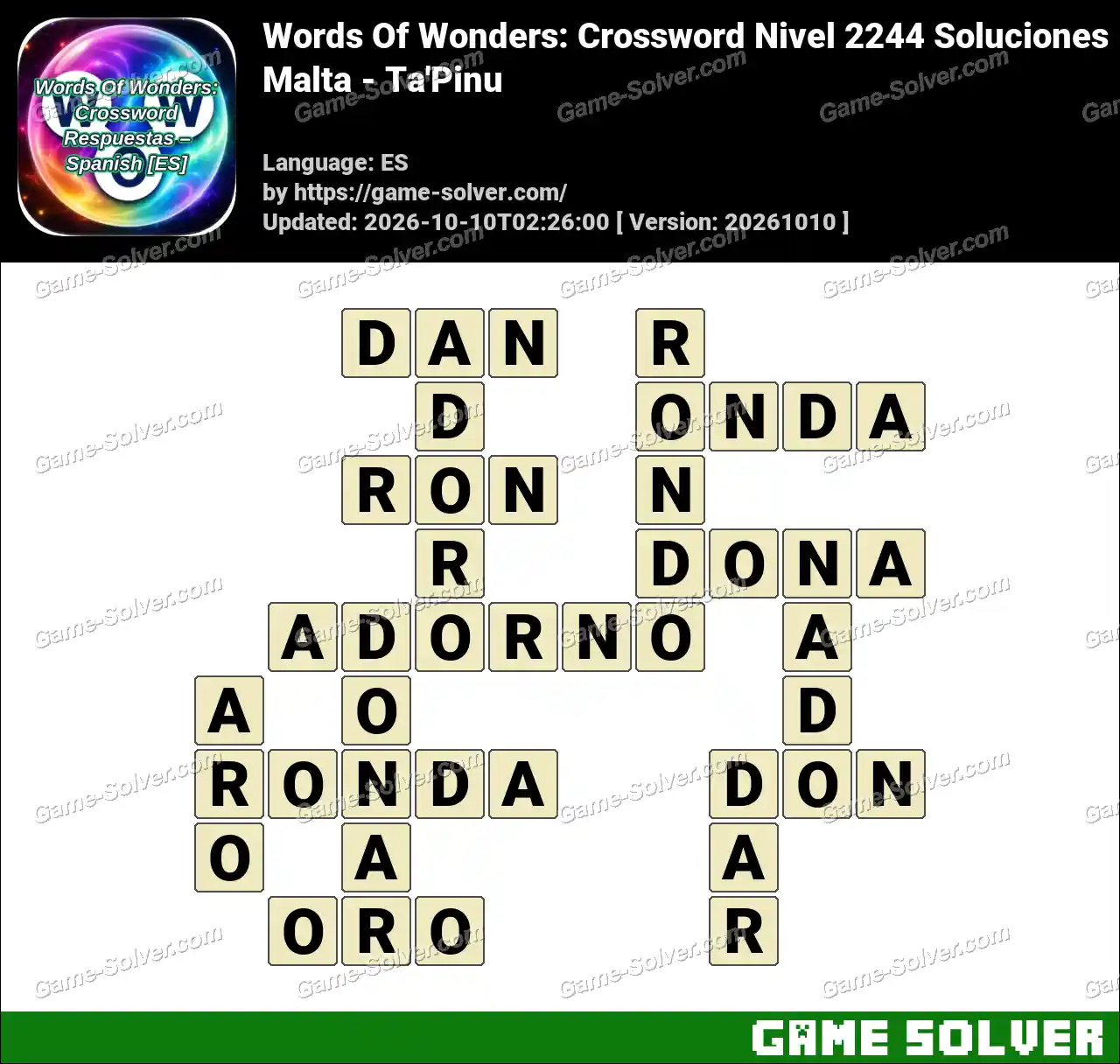 Words Of Wonders: Crossword Nivel 2244 Soluciones – Malta – Ta’Pinu